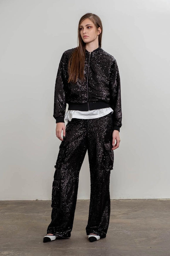 Sequin Cargo Pants-Pants-Moon River-S-BLACK-Urbanheer