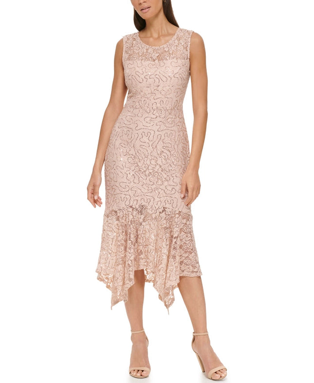 Sequin Lace Hanky Ken Midi-Dress-Kensie Dresses-2-BLUSH-Urbanheer