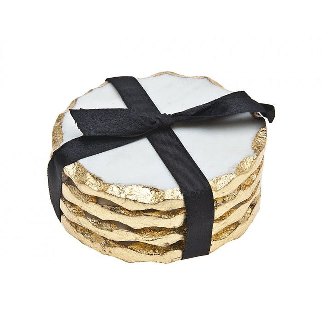 Set of Four Round Marble Coasters Gold Edge - Gift Guide