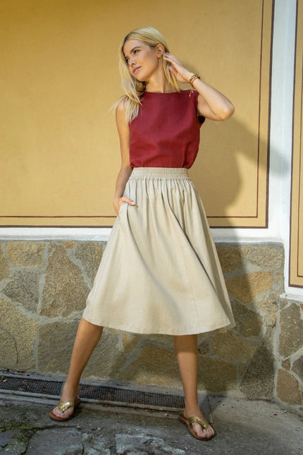 Seville Linen Pleated Midi Skirt