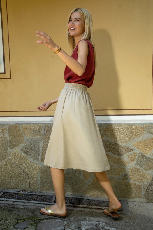 Seville Linen Pleated Midi Skirt