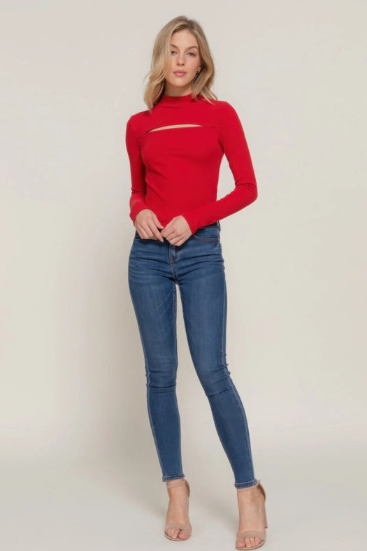 Sexy Long Sleeves Top Red