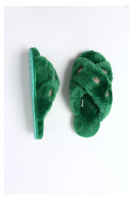 Sheepskin Slippers with Rhinestone