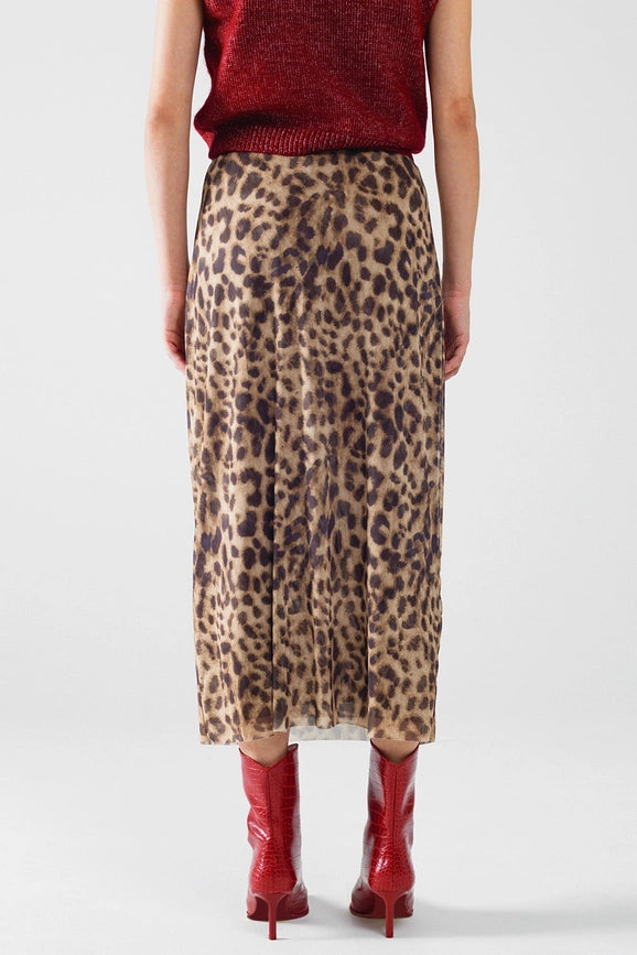 Sheer Long Leopard Print Bodycon Midi Skirt