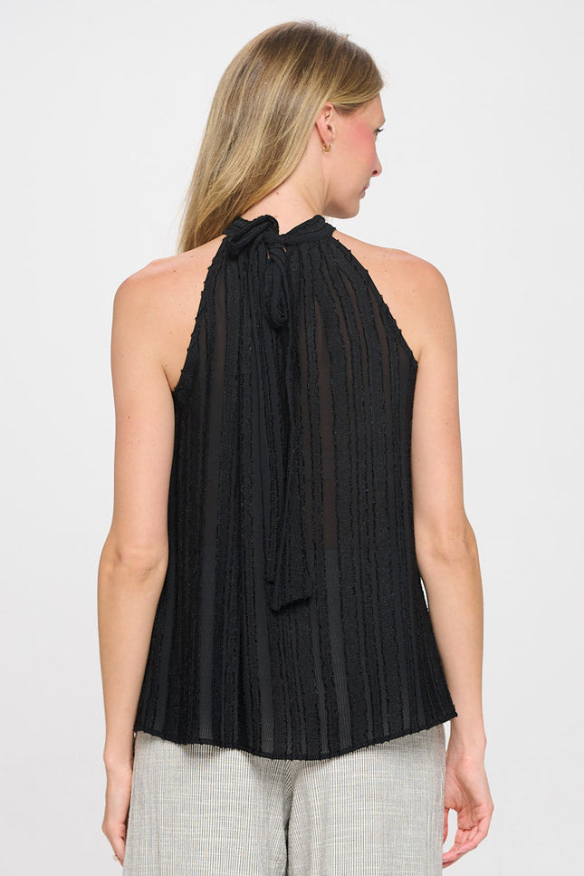 Sheer Textured Halter Tie neck Sleeveless Top-3