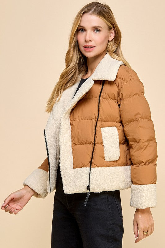 Sherpa Trim Padded Puffer Jacket