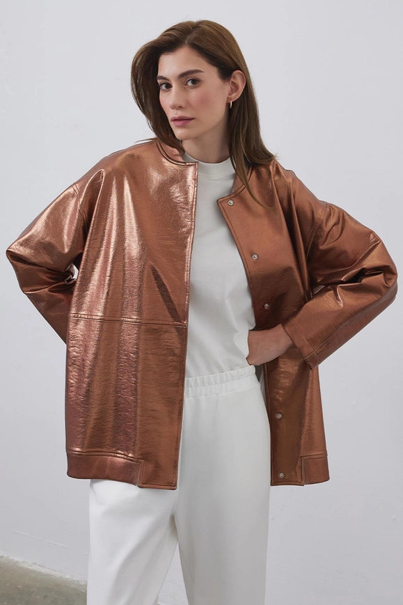 Shiny Coated Bomber Jacket Copper-Jacket-Kadriye Baştürk-1-Urbanheer