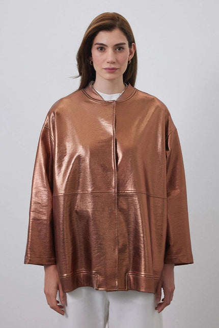 Shiny Coated Bomber Jacket Copper-Jacket-Kadriye Baştürk-Urbanheer