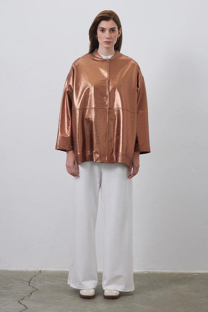 Shiny Coated Bomber Jacket Copper-Jacket-Kadriye Baştürk-Urbanheer