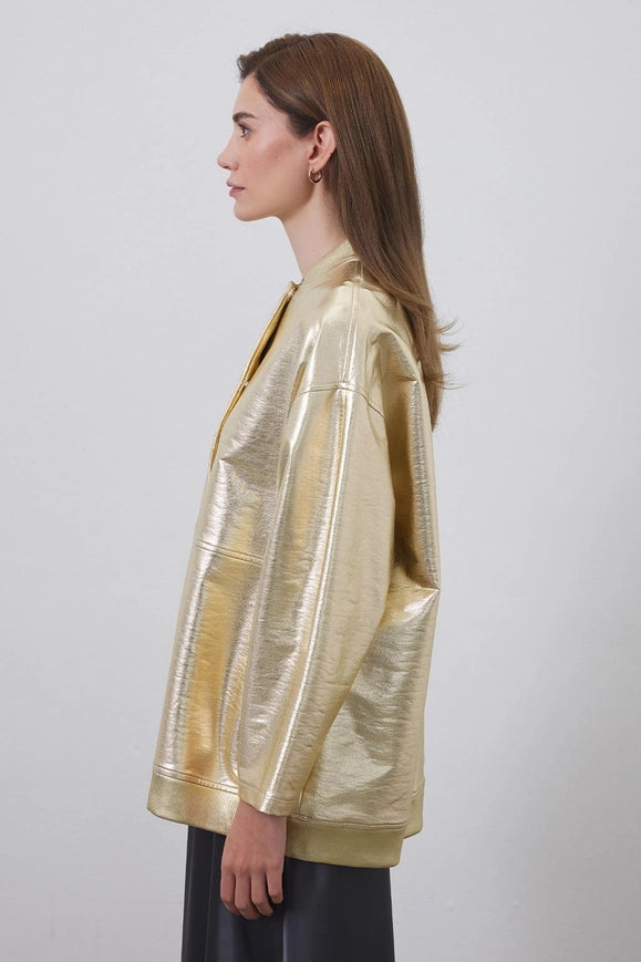 Shiny Coated Bomber Jacket Gold-Jacket-Kadriye Baştürk-Urbanheer