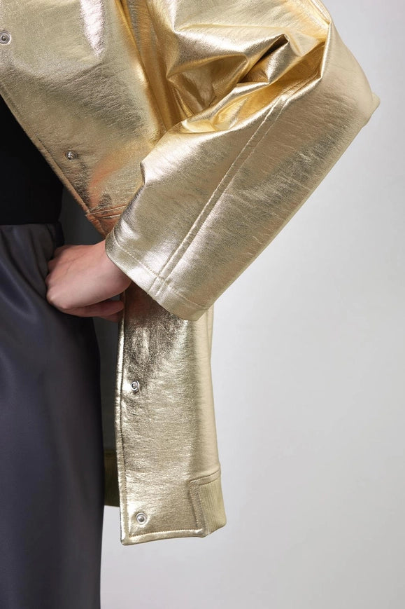 Shiny Coated Bomber Jacket Gold-Jacket-Kadriye Baştürk-Urbanheer