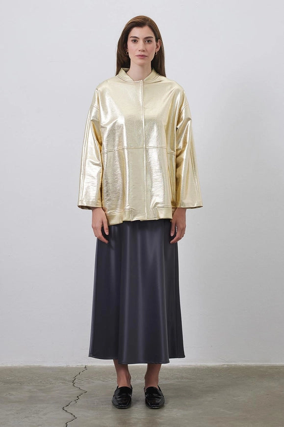 Shiny Coated Bomber Jacket Gold-Jacket-Kadriye Baştürk-Urbanheer