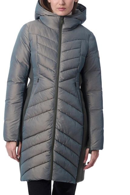 Shiny Mid Length Puffer Coat Smoke