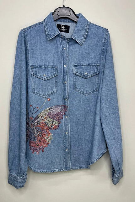 Shirt, Denim Shirred, Butterfly-Shirts-Moving Forward Designs-Urbanheer