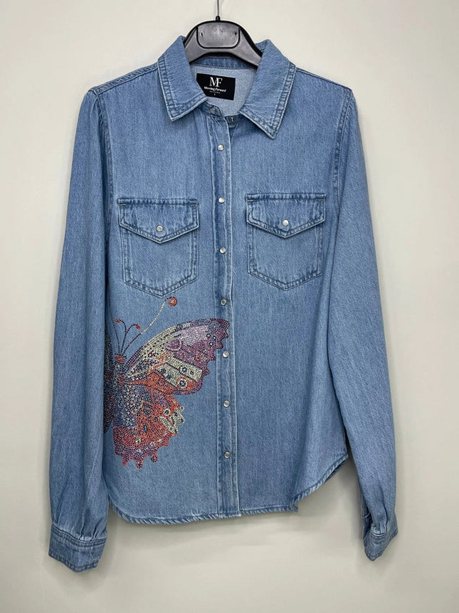 Shirt, Denim Shirred, Butterfly-Shirts-Moving Forward Designs-Urbanheer