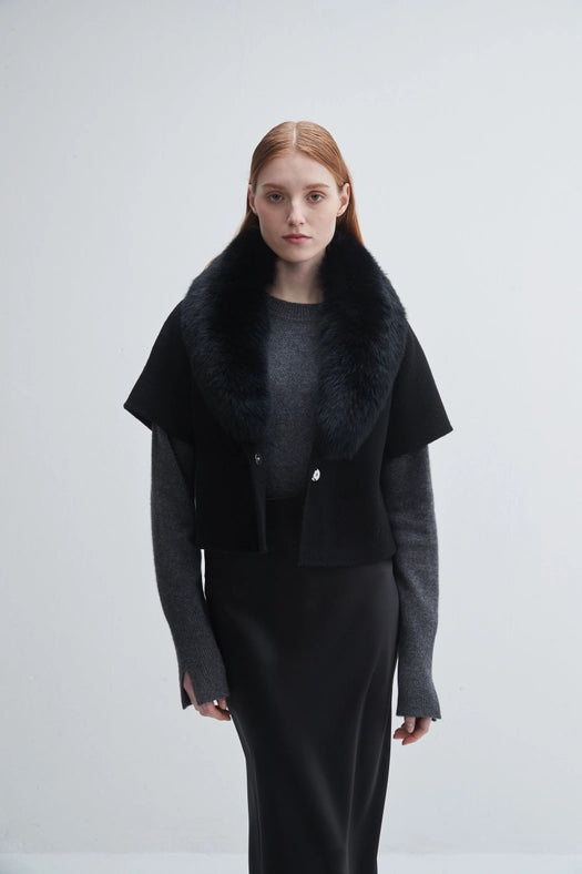 Short-Sleeve Jacket with Fur Collar