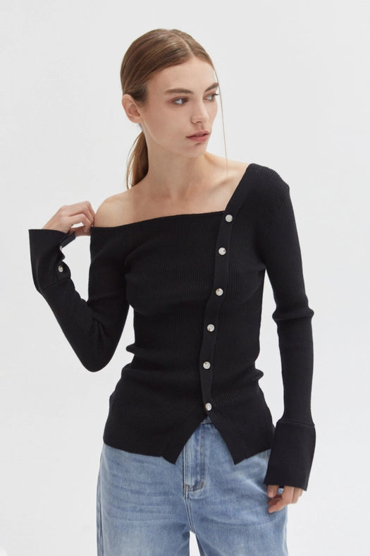 Sienna Asymmetric Shoulder Knit Top