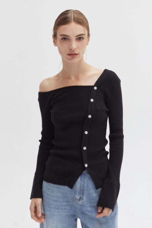 Sienna Asymmetric Shoulder Knit Top