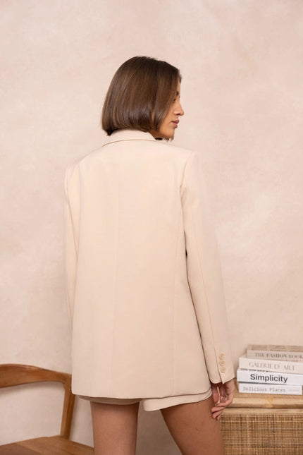 Signature Asymmetric Mid-Length Double-Breasted Plain Jacket Beige