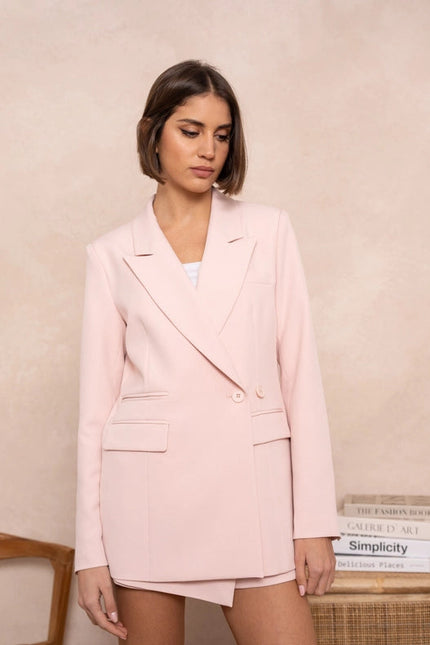 Signature Asymmetric Mid-Length Double-Breasted Plain Jacket Pink