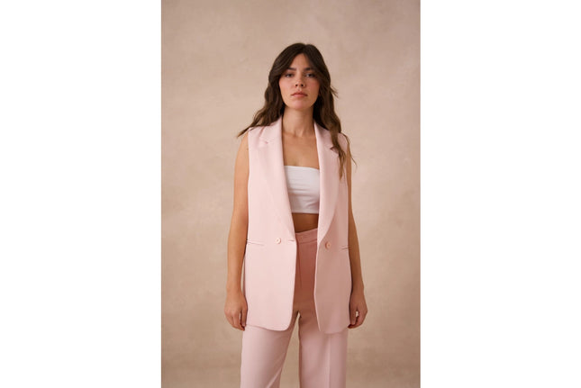 Signature Plain Sleeveless Long Suit Vest Pink