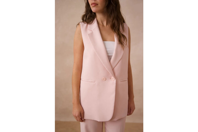 Signature Plain Sleeveless Long Suit Vest Pink