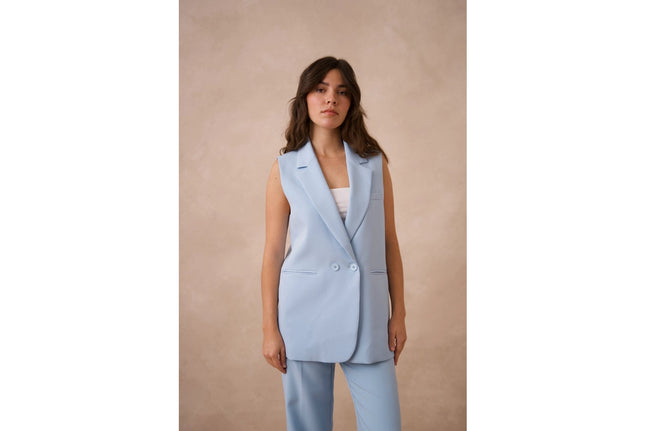 Signature Plain Sleeveless Long Suit Vest Sky Blue