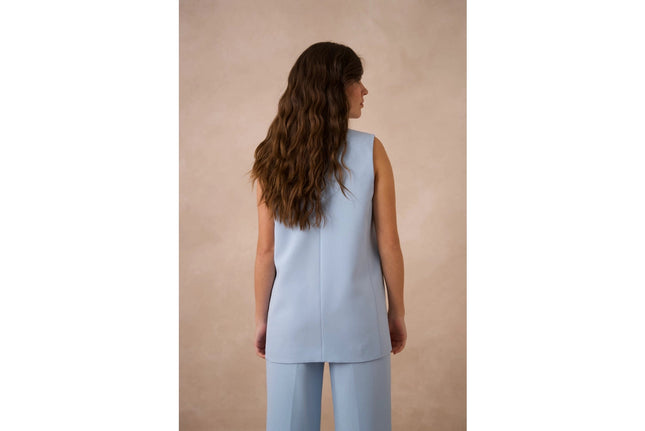 Signature Plain Sleeveless Long Suit Vest Sky Blue