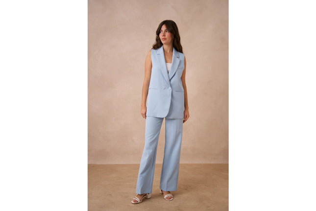 Signature Plain Sleeveless Long Suit Vest Sky Blue