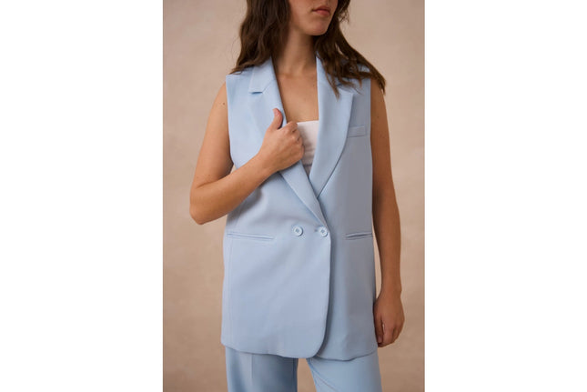 Signature Plain Sleeveless Long Suit Vest Sky Blue