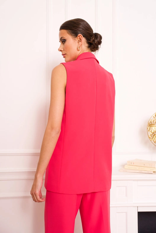 Signature Plain Sleeveless Long Suit Vest Fuchsia