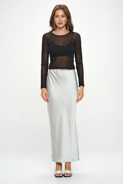 Silky Satin Maxi Skirt with Slit-5