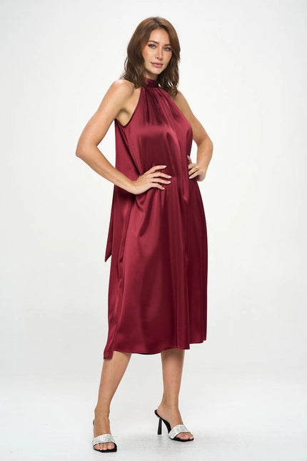 Silky Satin Midi Dress with Tie Detail-Dress-Renee C.-Urbanheer