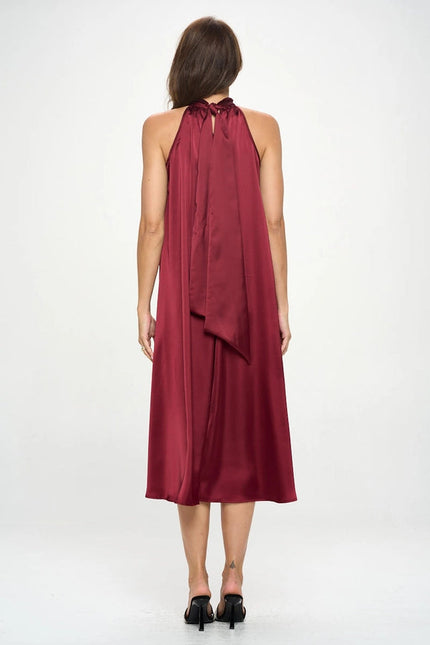 Silky Satin Midi Dress with Tie Detail-Dress-Renee C.-Urbanheer