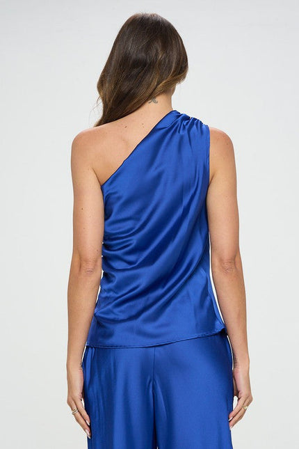 Silky Satin One Shoulder Ruched Top-4