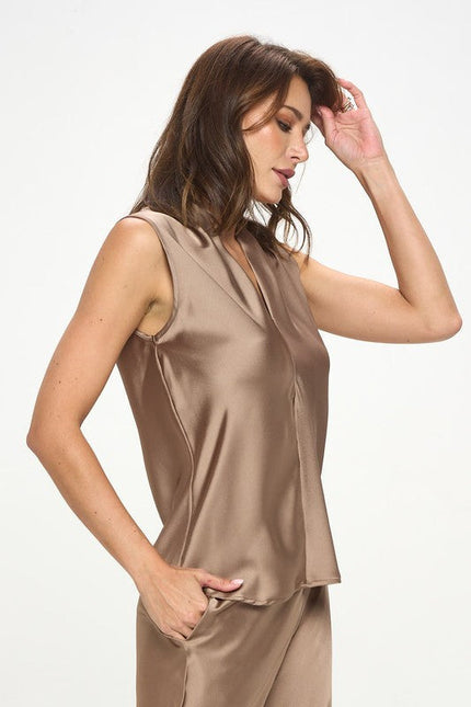 Silky Satin Vibrant V neck Sleeveless Top-2