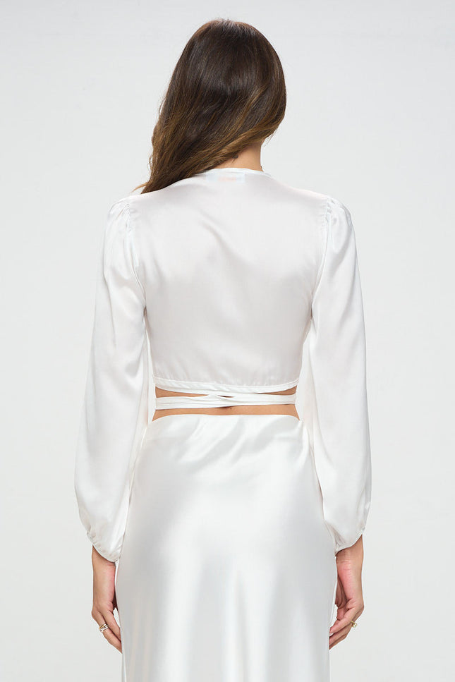 Silky Satin Wrap Crop Top with Tie-3