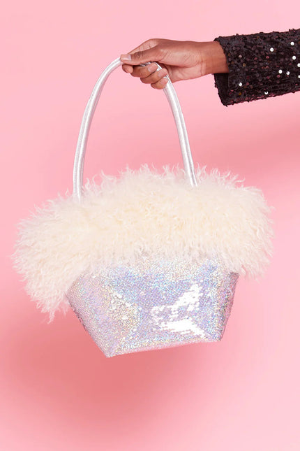 Silver Bamboo Sequin Faux Fur Bag-0