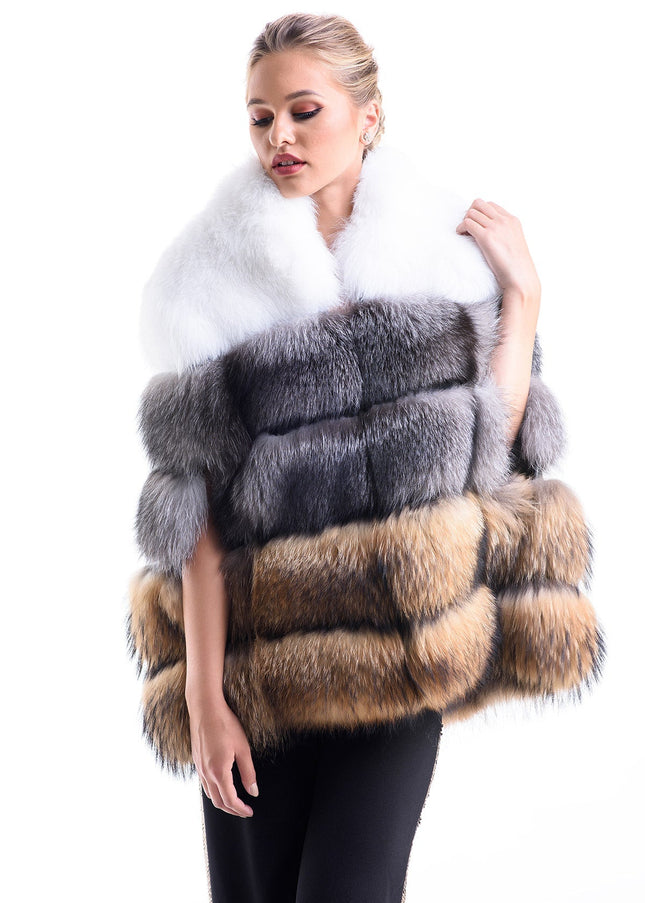 Silver Cape Style Genuine Raccoon and Arctic Fox Fur Vest-0