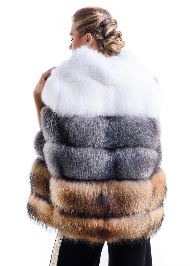 Silver Cape Style Genuine Raccoon and Arctic Fox Fur Vest-1