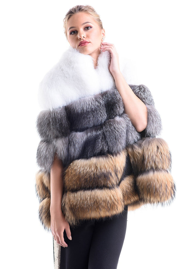 Silver Cape Style Genuine Raccoon and Arctic Fox Fur Vest-2