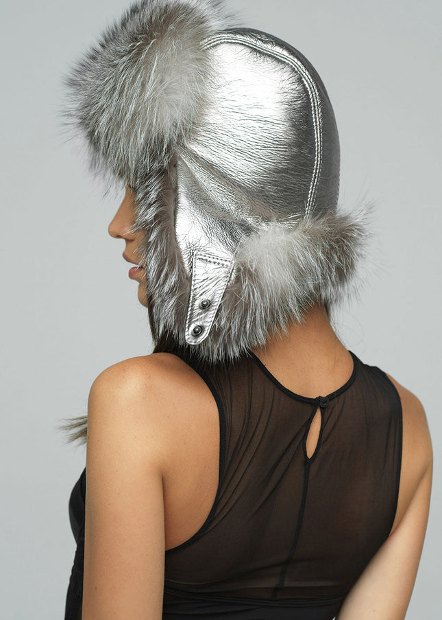 Silver Genuine Arctic Fox Fur Hat-1