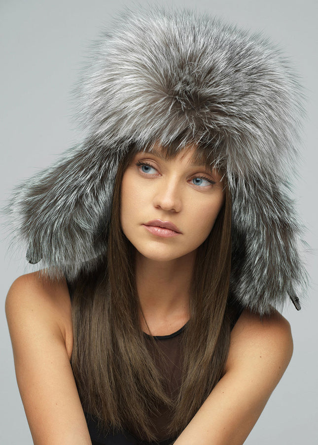 Silver Genuine Arctic Fox Fur Hat-2