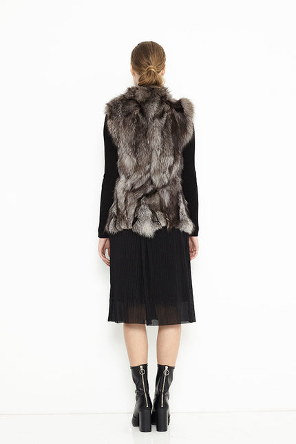 Silver Genuine Arctic Polar Fox Fur Vest-1