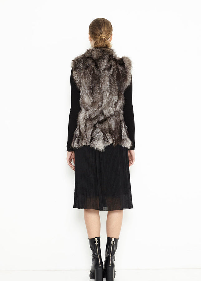 Silver Genuine Arctic Polar Fox Fur Vest-1