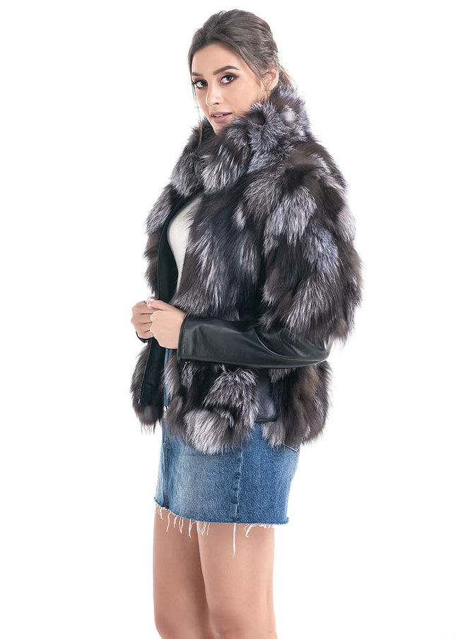 Silver Genuine Fox Fur Jacket-0