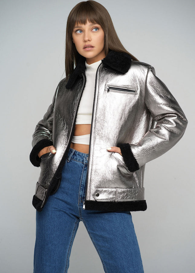 Silver Merino Shearling Leather Jacket-1