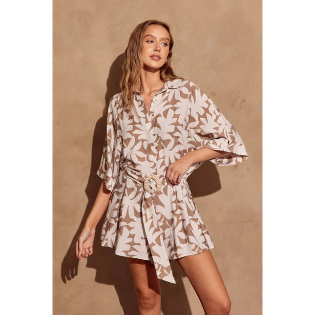 Simply Leafy Button Up Collared Romper