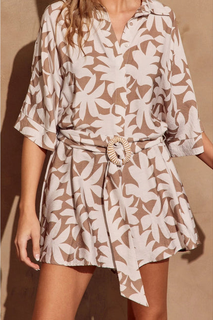 Simply Leafy Button Up Collared Romper