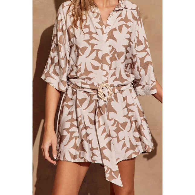 Simply Leafy Button Up Collared Romper